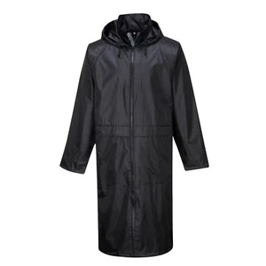 Mens Waterproof Raincoat Lightweight Long RainJacket w/Hood w/Pockets 2XL Black - Picture 1 of 5