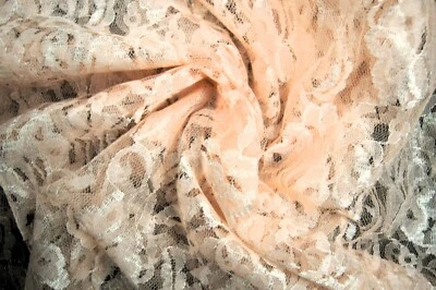 2+ Yards Vintage Peach Floral Lace Fabric  88" X 60" - Image 1 of 2