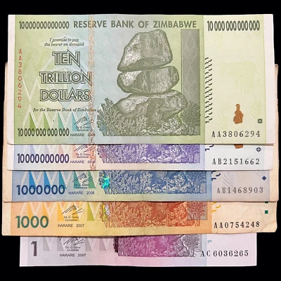 津巴布韦5张纸币套装1,000亿亿美元纸币 — 第 1/4 张图片