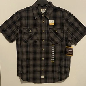 Eddie Bauer Mens Workwear Foreman Fit Size Med Black And Gray Shirt Sleeve Shirt - Picture 1 of 6
