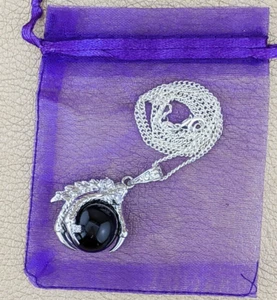 Natural Onyx black Gem Stone Ball Bead Dragon Claw Crystal necklace gift - Picture 1 of 9