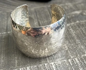 Mexico Sterling Silver 925 Hammered Cuff Bracelet 6” - Picture 1 of 5