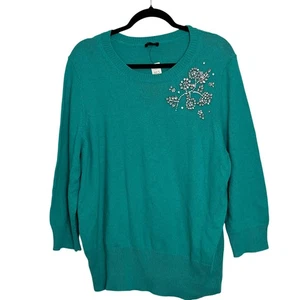 Neu mit Etikett Talbots Damen 2X türkisgrün Strass verziert Strickpullover Party Oberteil - Bild 1 von 6