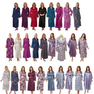 Ladies Full Length Satin Dressing Gown Wrap Bath Robe Kimono Cover Up PLUS SIZE - Picture 1 of 50