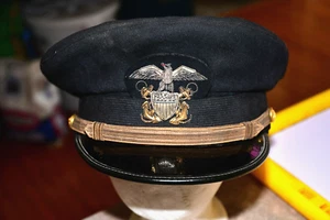 WW2 USNR Black Visor hat Navy Dept Washington DC Named LT McWhirter 7 3/4 - Picture 1 of 10