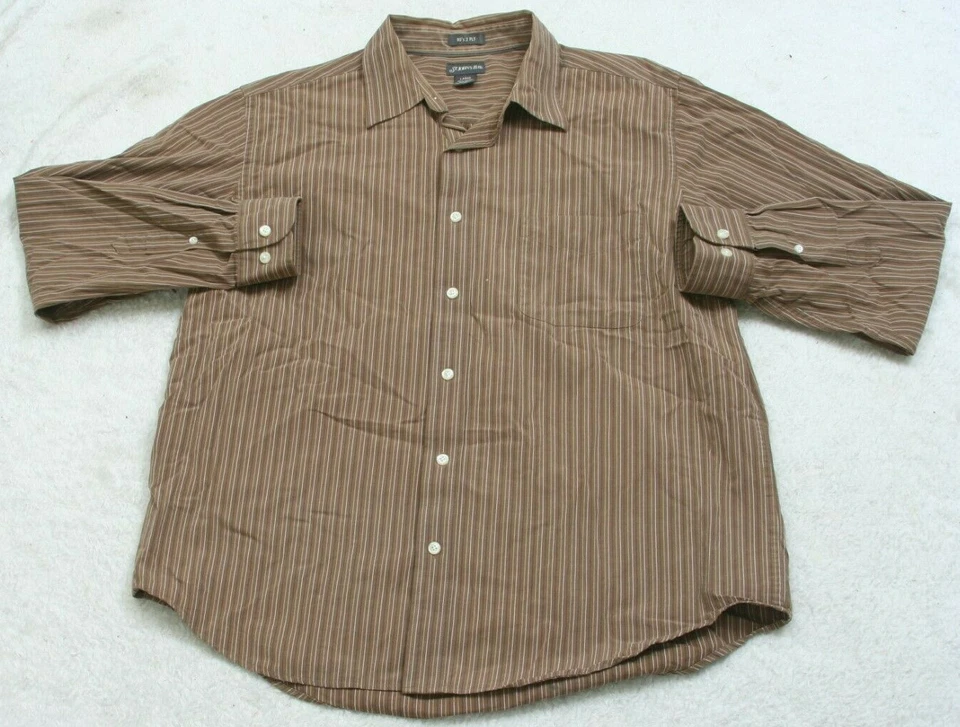 St. John's Bay Brown Dress Shirt Button Up Large Striped Mans Long Sleeve AP125 - Image 1 of 4