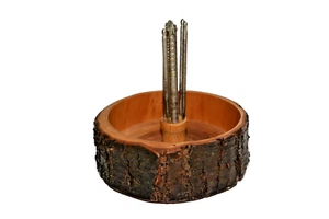 Vintage Nut Cracker Set Wooden Log Bark Bowl Dish - Picture 1 of 4
