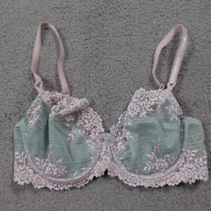 Wacoal Lace Bralette Size 34D Mint Green Underwire Floral Bra - Picture 1 of 5