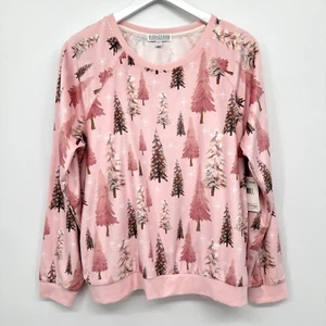 PJ Salvage Sweatshirt Lounge Top Silky Velour L Nature Holiday Christmas Tree - Picture 1 of 10