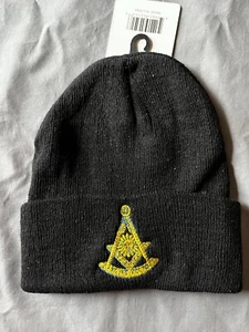 Black Masonic Past Master Stocking Hat Knit Cap Embroidered Warm Winter NEW! - Picture 1 of 2