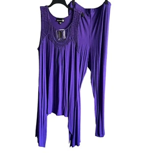 Anthony Original Womens 2 Piece Tank Top Pants Set Shark Bite Hem Purple 2X - Picture 1 of 14