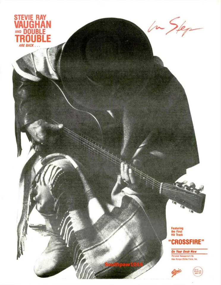 1989 Stevie Ray Vaughan "Crossfire" Song  Release Music Industry Promo Ad Print - Image 1 of 1
