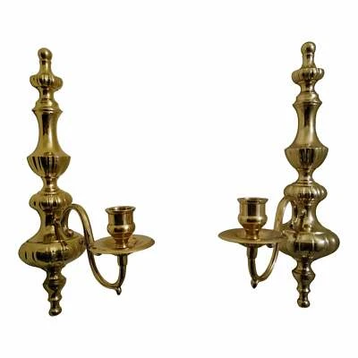 Early 21st Century Solid Brass Single Candle Wall Sconces - Set of 2 Exceptional - Image 1 of 4