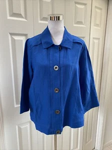 NWT Christopher & Banks Blue 3/4 Sleeve Linen Top Jacket M $49.95 - Picture 1 of 8