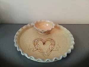 Three Rivers Pottery Fluted Serving Set Bowl Platter Heart 1992 Debbie - Picture 1 of 6