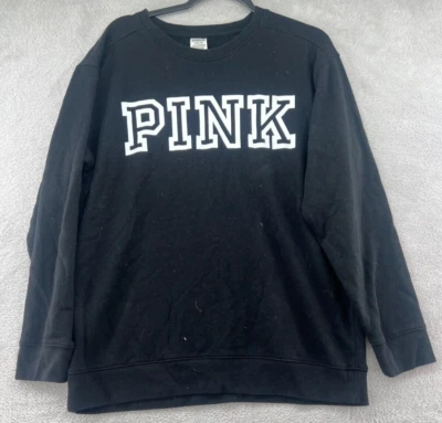 Sudadera Victorias Secret ROSA Mujer Grande Negra Blanca Logo Crew Negra Foto 1 de 4