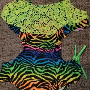 Girls Rainbow Zebra Bathing Suit Size 4 - Picture 1 of 2