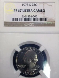 1973 S WASHINGTON QUARTER 25C PF67 ULTRA CAMEO NGC; PR67 DCAM LOW POP 8 SKU 1832 - Picture 1 of 1