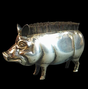VERY RARE STERLING SILVER NOVELTY PEN WIPE as a PIG - BRITTON, GOULD & Co, 1905 - Picture 1 of 8