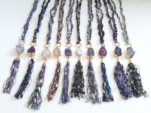 10pc Craft Destash Druzy Connector Tassel Long Necklaces Crocheted Ladder Yarn - Picture 1 of 4