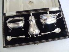 SUPERB CASED HALLMARKED SILVER CRUET CONDIMENT SET Birmingham 1949