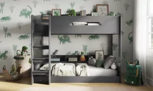 Kids Dark Grey Bunk Bed With Storage Shelves And Ladder - Gravity Bunks - Picture 1 of 5