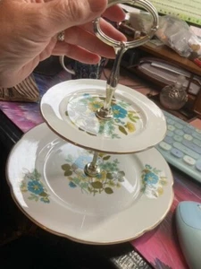 Vintage Royal Grafton Springtime Floral Cake Stand Sandwich Plate 2 Tier - Picture 1 of 6