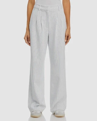 French Connection Women's White Whisper Pinstripe Pleated Wide-Leg Pants Size 4 - Image 1 of 4