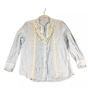 Camicia donna Sundance Petite Pintuck bottoni davanti blu tg-sm cotone pizzo uncinetto - Foto 1 di 8
