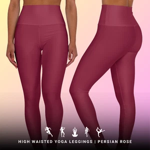 High Waisted Yoga Leggings Persian Rose, Workout Pants for Gym,Running & Fitness - Picture 1 of 27