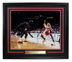 Foto autografiada 16x20 de Allen Iverson HOF con Jordan 76ers enmarcada Beckett 97313 - Imagen 1 de 3