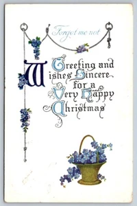 Una muy feliz Navidad, no me olvides, antigua postal de felicitación en relieve de 1922 - Imagen 1 de 2