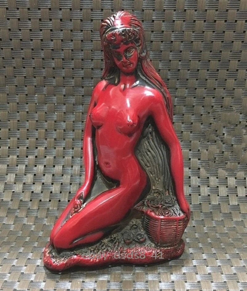 Estatua de piedra de coral rojo niña dama vintage coleccionable decoración de mesa Foto 1 de 3