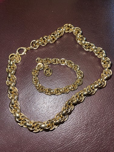 Collana Choker Vintage GIVENCHY 16"" TONO ORO Insieme a Braccialetto Abbinato
