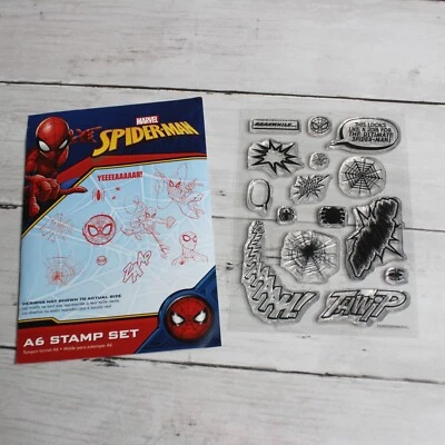 НОВЫЙ набор прозрачных резиновых штампов Marvel Spiderman акриловый блок штамповка веб-цитаты - Изображение 1 из 4