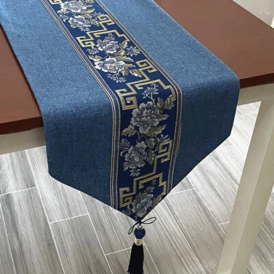 1pc Chinese Jacquard Table Runner Cloth Tassel Soft Kitchen Dining Decor - Image 1 of 4