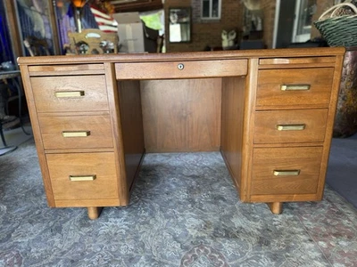Beautiful All original Condition “Leopold” Art Deco Tanker Desk Vintage Walnut - Image 1 of 4