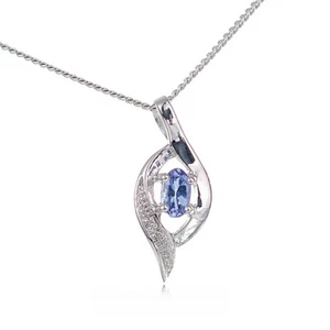 Tanzanite Necklace Sterling Silver Tiny Diamond Blue Twist December Birthstone - Picture 1 of 11