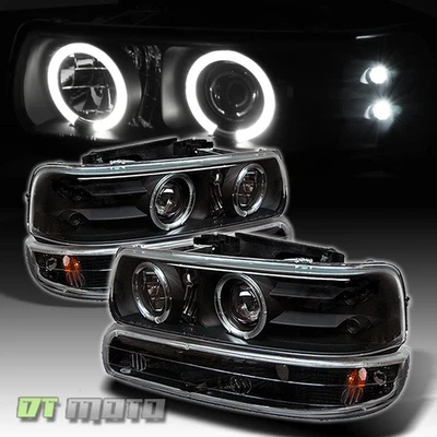 Faros proyectores negros Silverado Suburban Tahoe Halo 99-06 + luces de parachoques Foto 1 de 4