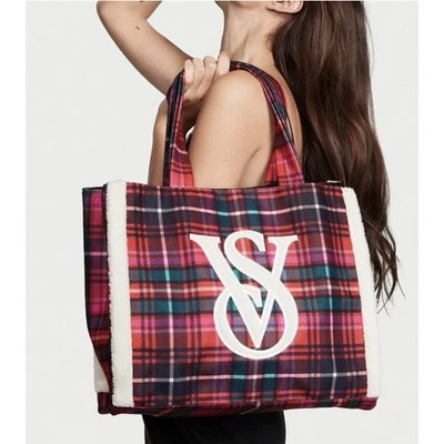 Victoria's Secret Holiday Plaid Faux Sherpa Tote - NWT - Image 1 of 4