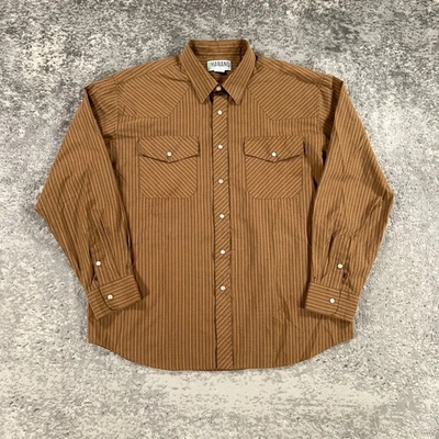 Haband Western Shirt Mens XL Brown Geometric Striped Pearl Snap Button Up Cowboy - Image 1 of 4