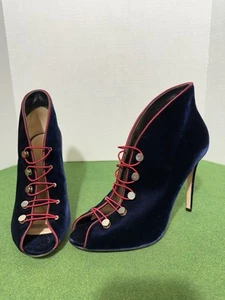 Gianvito Rossi Navy Blue Velvet Peeptoe Booties Pumps Heels Size 41 US 11 - Bild 1 von 15