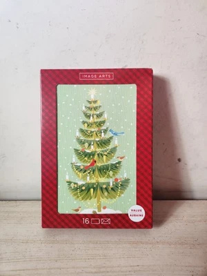 Hallmark Christmas Greeting Card Box Set 16 Cards Green Tree White Glitter - Image 1 of 2