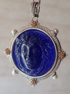 Tagliamonte Sterling Silver Glass Medusa Pendant Necklace 55 grams - Picture 1 of 12