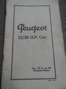 PEUGEOT 12/20 H.P. CAR TYPE 177B AND BH OWNER'S MANUAL-1925 - Picture 1 of 6