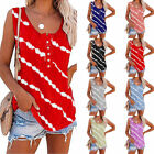 Women's Summer Print Round Neck Button  Sleeveless Vest T-shirt Top 8Colors