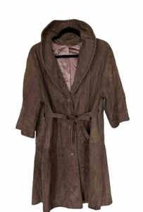 Neu ohne Etikett Vintage 60er Jahre Cognac Wildleder Leder Gürtel Mantel COUTURE Gr. M/L TOP - Bild 1 von 18