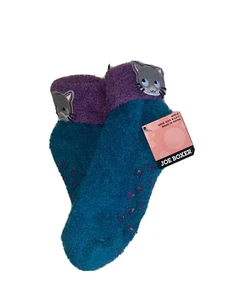 NWT Joe Boxer Kids Girls No Slip Ankle Socks Kitty Cat Blue Purple Sz 6-13.5 - Picture 1 of 2