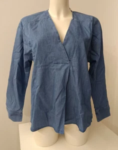 * Esprit leichte Jeans Bluse Gr. M in Wickel Optik NEU Blau 100% Baumwolle - Bild 1 von 8