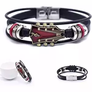 Retro Faux Leather Guitar Bracelet,Zinc Alloy Rock Music Guitar Leather Bracelet - Picture 1 of 9